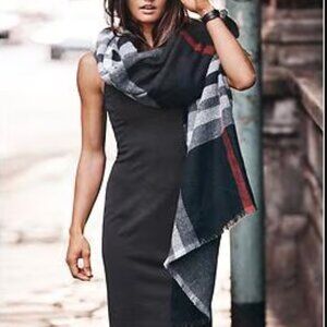 NEW FRAAS for Athleta Border Plaid Ruana Wrap Shawl Poncho Blanket Scarf O/S